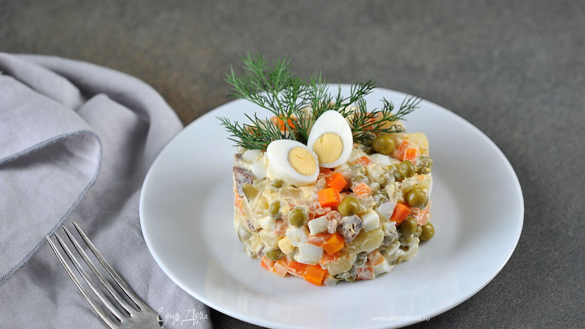 Оливье с говядиной