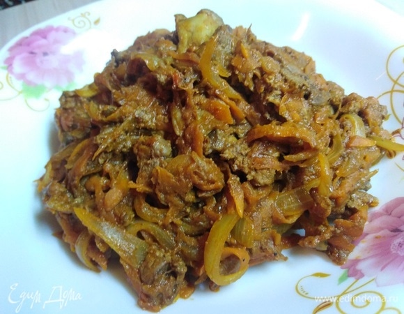 Куриная печень с белыми грибами