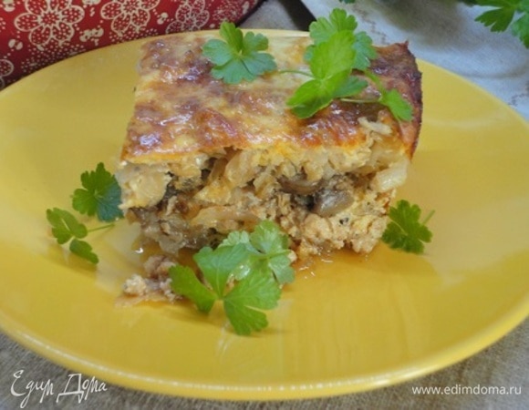 Капустная запеканка с мясом и грибами Капустная запеканка с мясом и грибами