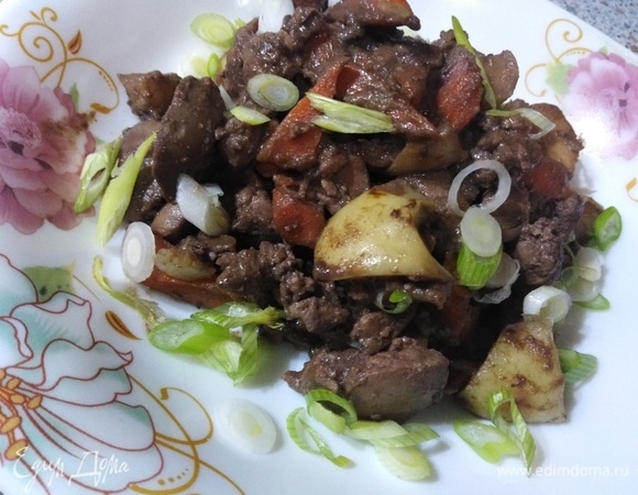 Печень куриная с яблоками Печень куриная с яблоками