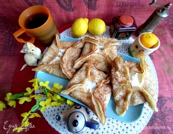 Блины на манке с творогом и сыром Блины на манке с творогом и сыром