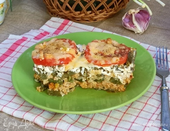 Стручковая фасоль, запеченная слоями Стручковая фасоль, запеченная слоями