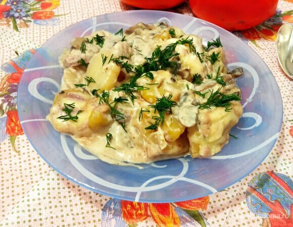 Картошка с грибами и ветчиной