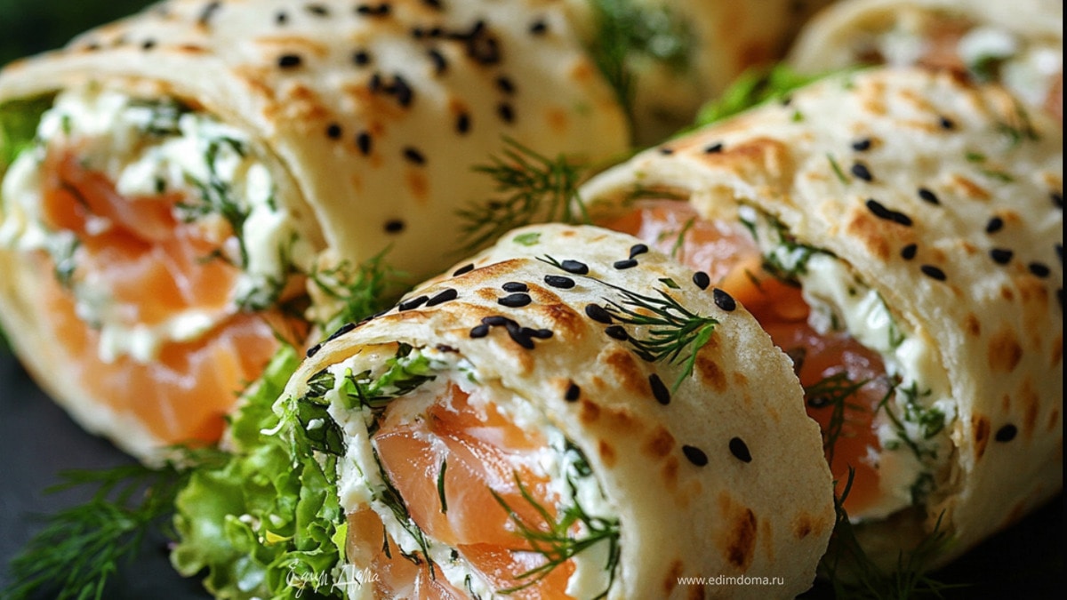 Семга с творожным сыром в лаваше