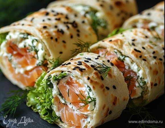 Семга с творожным сыром в лаваше