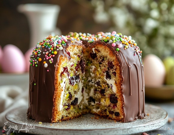 Кулич с дубайским шоколадом и вишней Кулич с дубайским шоколадом и вишней