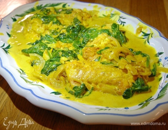 Треска со шпинатом в индийском стиле Треска со шпинатом в индийском стиле