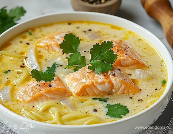 Суп с кокосовым молоком и лососем Суп с кокосовым молоком и лососем