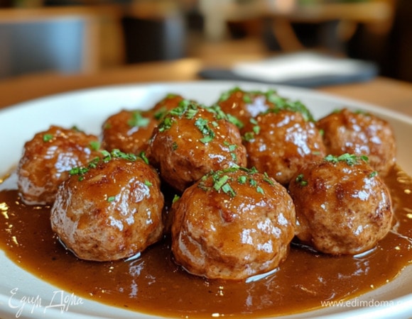 Тефтели с подливкой на сковороде Тефтели с подливкой на сковороде