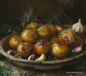 Молодой картофель с чесноком и зеленью в духовке