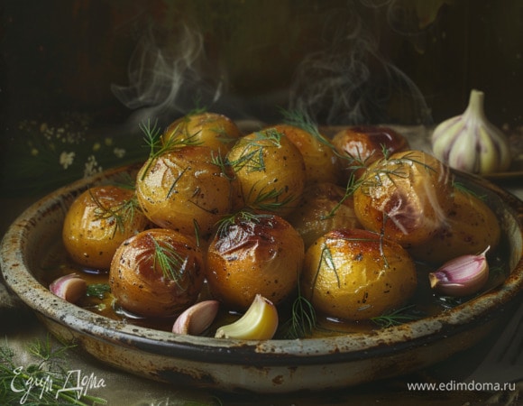 Молодой картофель с чесноком и зеленью в духовке