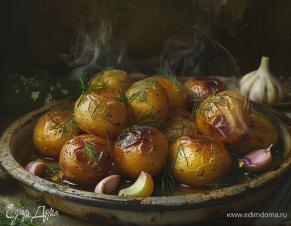 Молодой картофель с чесноком и зеленью в духовке Молодой картофель с чесноком и зеленью в духовке