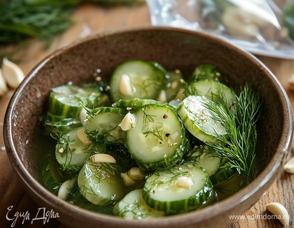 Малосольные огурцы в пакете с чесноком
