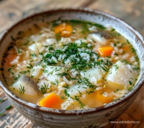 Рыбный суп из консервов с рисом