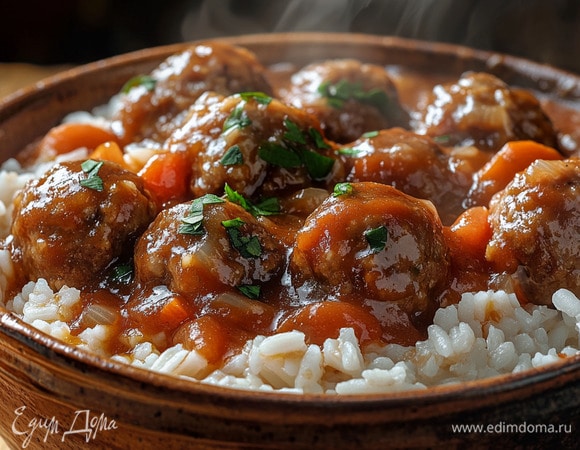Тефтели с рисом и подливкой Тефтели с рисом и подливкой