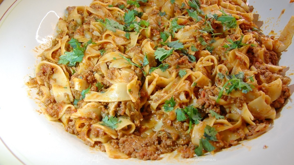 Осенняя паста с ягнятиной и баклажанами