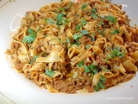 Осенняя паста с ягнятиной и баклажанами