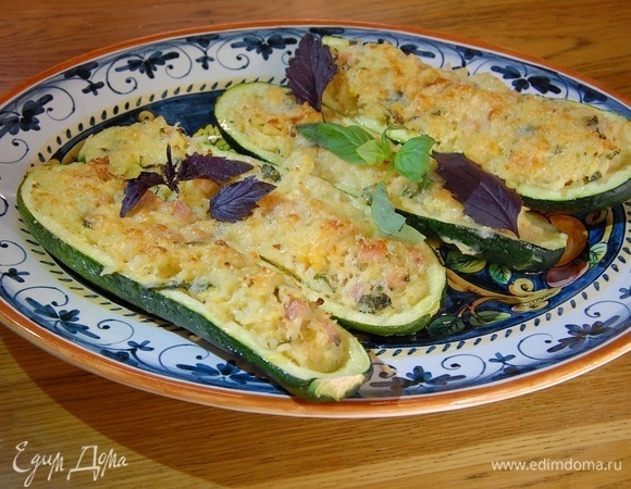 Цукини, запеченные с ветчиной и рисом