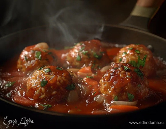 Тефтели с рисом на сковороде