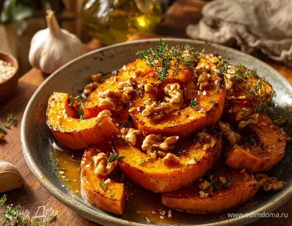 Печёная тыква с мёдом и орехами     