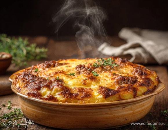 Картофельная запеканка с мясным фаршем и сыром            