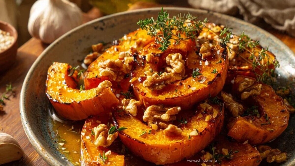 Печёная тыква с мёдом и орехами