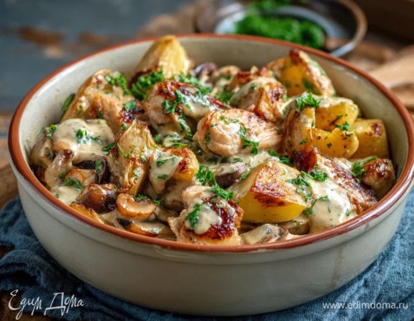 Жаркое из картофеля, грибов и курицы в духовке Жаркое из картофеля, грибов и курицы в духовке