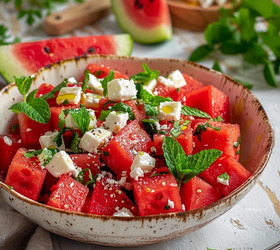 Салат с арбузом, фетой и мятой