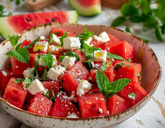 Салат с арбузом, фетой и мятой Салат с арбузом, фетой и мятой