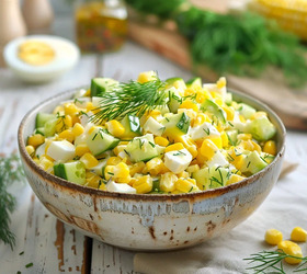 Салат с кукурузой, яйцом и свежим огурцом