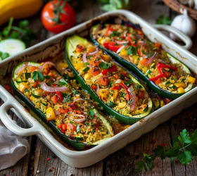 Фаршированные кабачки с рисом и овощами в духовке