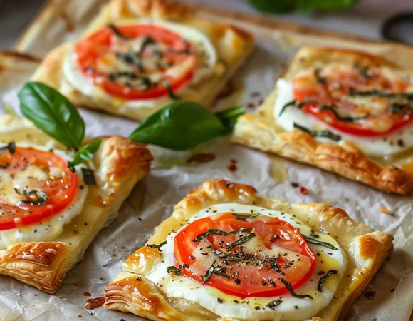 Слойки с помидорами и моцареллой