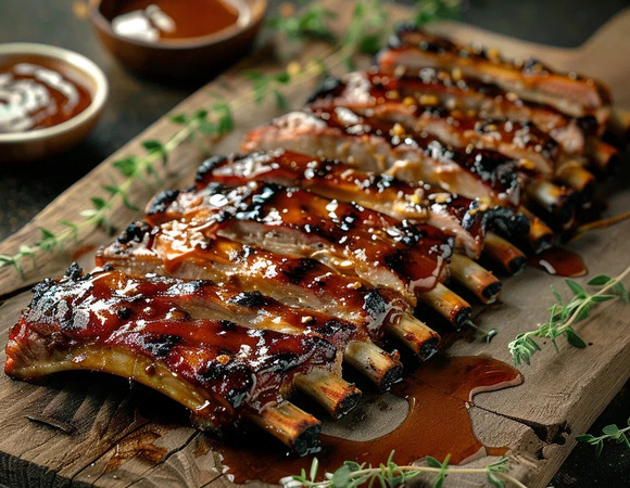 Свиные рёбрышки в медово-горчичном соусе 