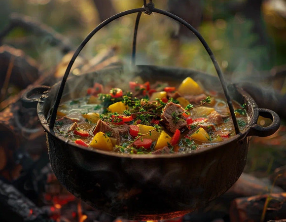 Шурпа в казане на костре Шурпа в казане на костре