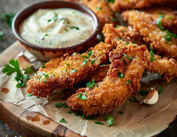 Куриные стрипсы с йогуртовым соусом Куриные стрипсы с йогуртовым соусом