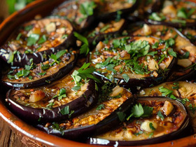 Запечённые баклажаны с чесноком и зеленью