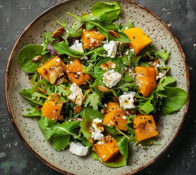 Салат с печёной тыквой и козьим сыром