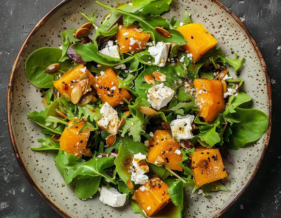Салат с печёной тыквой и козьим сыром