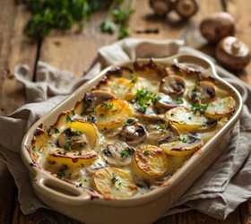 Запечённый картофель с грибами и сливками