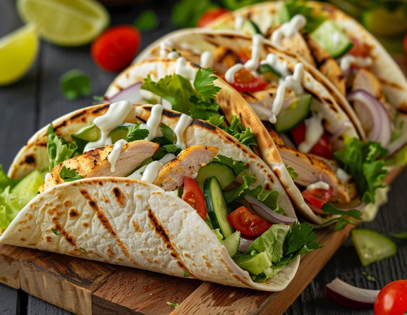 Тако с курицей и свежими овощами