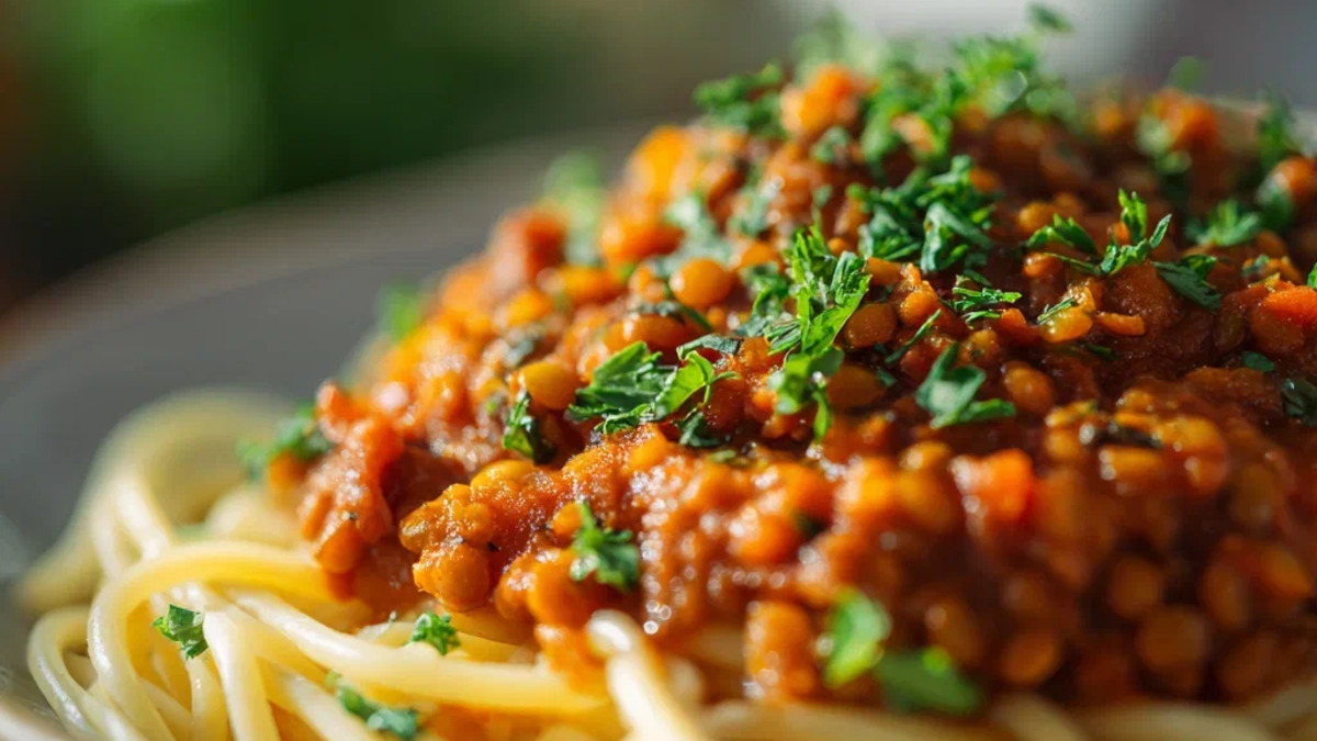 Растительное «болоньезе» из чечевицы