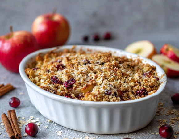 Домашний овсяный крамбл с яблоком и клюквой Домашний овсяный крамбл с яблоком и клюквой