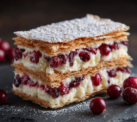 Домашний мильфей с клюквой