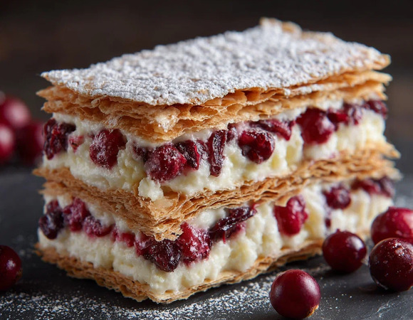 Домашний мильфей с клюквой Домашний мильфей с клюквой