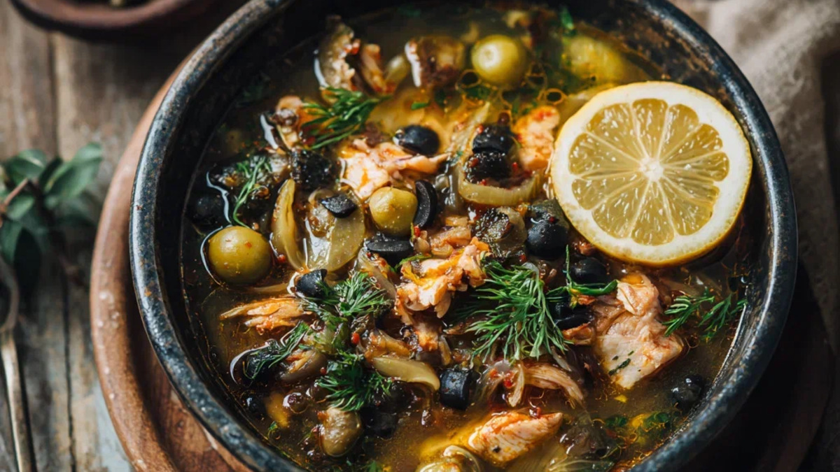 Солянка рыбная с лимоном и каперсами