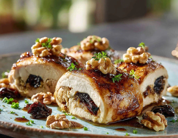 Рулетики из куриного филе с черносливом и грецким орехом