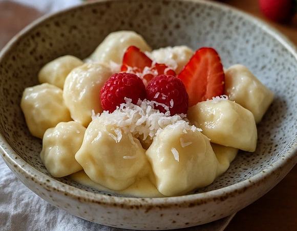 Ленивые вареники с кокосовой стружкой