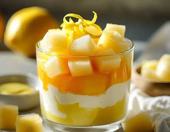 Слоеный десерт с дыней и лимоном