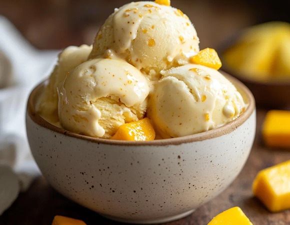 Домашнее мороженное с кусочками манго и бананом