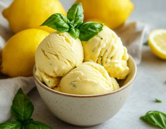 Домашнее мороженное с лимоном и базиликом
